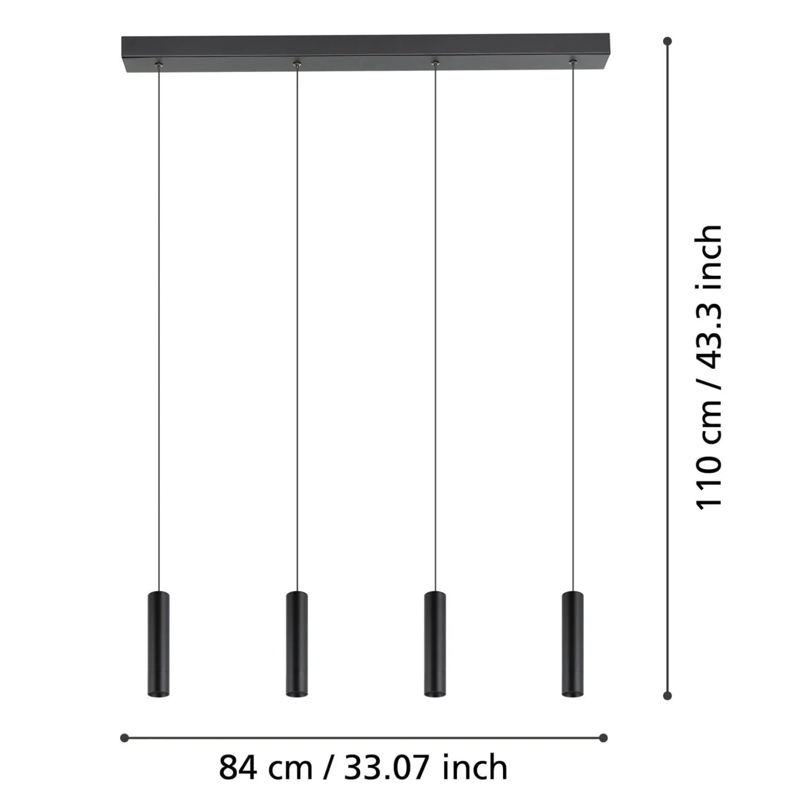 LED-Pendellampe Almudaina, schwarz, Länge 84 cm, 4-flg.,