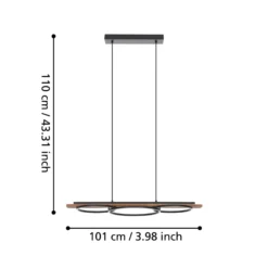 LED-Pendellampe Boyal, braun, Länge 101 cm, Holz, 3-flg.