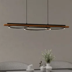 LED-Pendellampe Boyal, braun, Länge 101 cm, Holz, 3-flg.