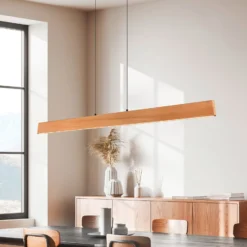 LED-Pendellampe Edgewood, Länge 150 cm, holzfarben Holz, CCT