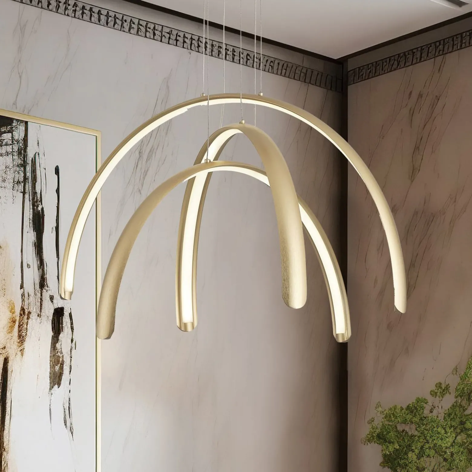 LED-Pendellampe Megan, Länge 60 cm, goldfarben, 3-flg.