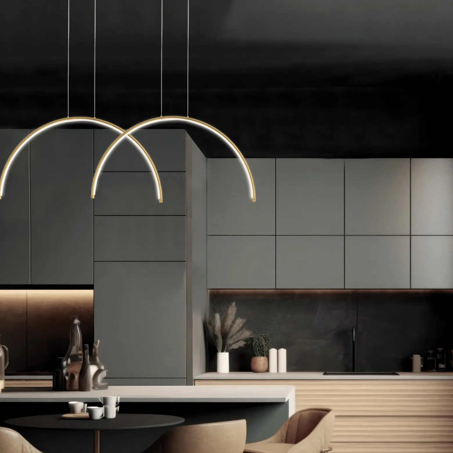 LED-Pendellampe Megan, Länge 95 cm, goldfarben, 2-flg.