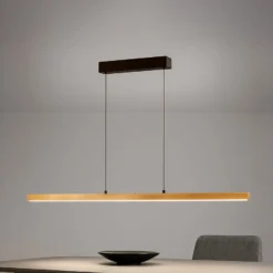 LED-Pendellampe Shine-Wood, Länge 141 cm, Eiche/schwarz CCT