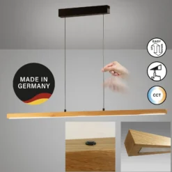 LED-Pendellampe Shine-Wood, Länge 141 cm, Eiche/schwarz CCT