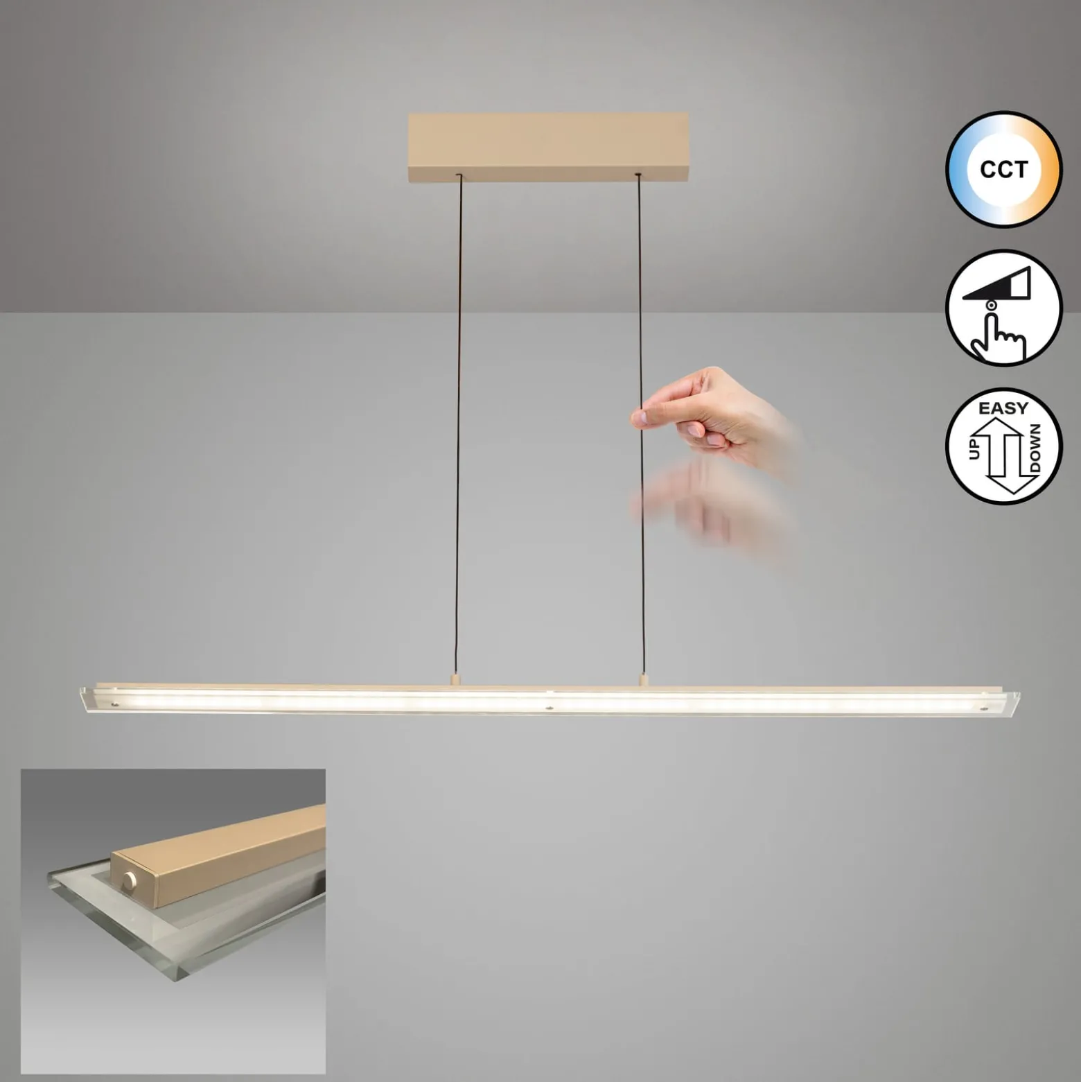 LED-Pendellampe Torvi, sandfarben/weiß, Länge 115 cm, CCT