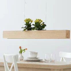 LED-Pendelleuchte Ash mit Schirm aus hellem Holz