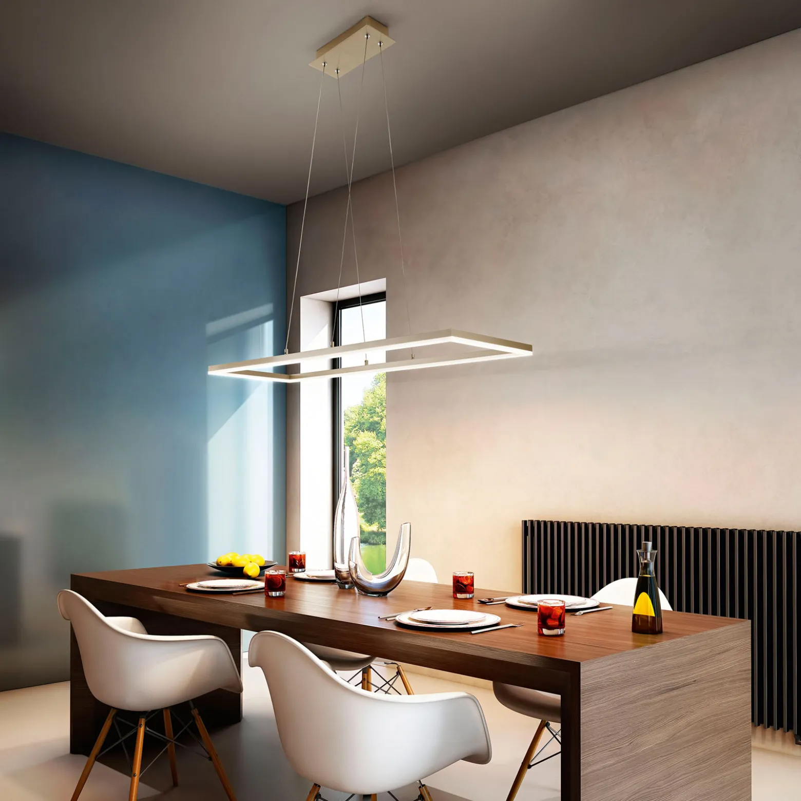 LED-Pendelleuchte Bard, 92x32cm in Mattgold-Finish
