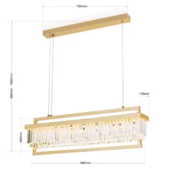 LED-Pendelleuchte Prism, länglich, gold