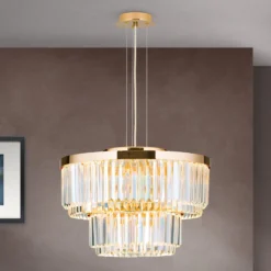 LED-Pendelleuchte Prism, rund, Ø 55 cm, gold