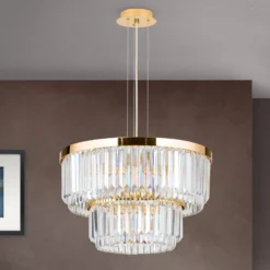 LED-Pendelleuchte Prism, rund, Ø 55 cm, gold