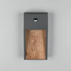 LED-Sensor-Außenwandlampe SALMON, Holzoptik, Höhe 33 cm IP44
