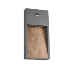 LED-Sensor-Außenwandlampe SALMON, Holzoptik, Höhe 33 cm IP44
