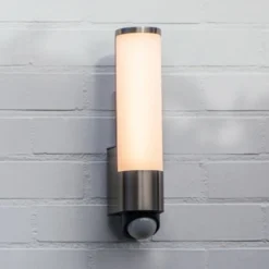 LED-Sensor-Außenwandleuchte LEDA, Edelstahl, Höhe 35 cm IP44
