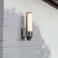 LED-Sensor-Außenwandleuchte LEDA, Edelstahl, Höhe 35 cm IP44