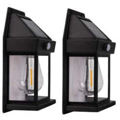 LED-Solar-Außenwandlampe Mira, Sensor, schwarz, 2er-Set IP44