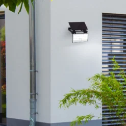 LED-Solar-Außenwandstrahler Luton Sensor, schwarz, B 19 cm