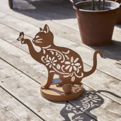 LED-Solar-Dekolampe Oxicat, Höhe 30 cm, rostfarben, IP44