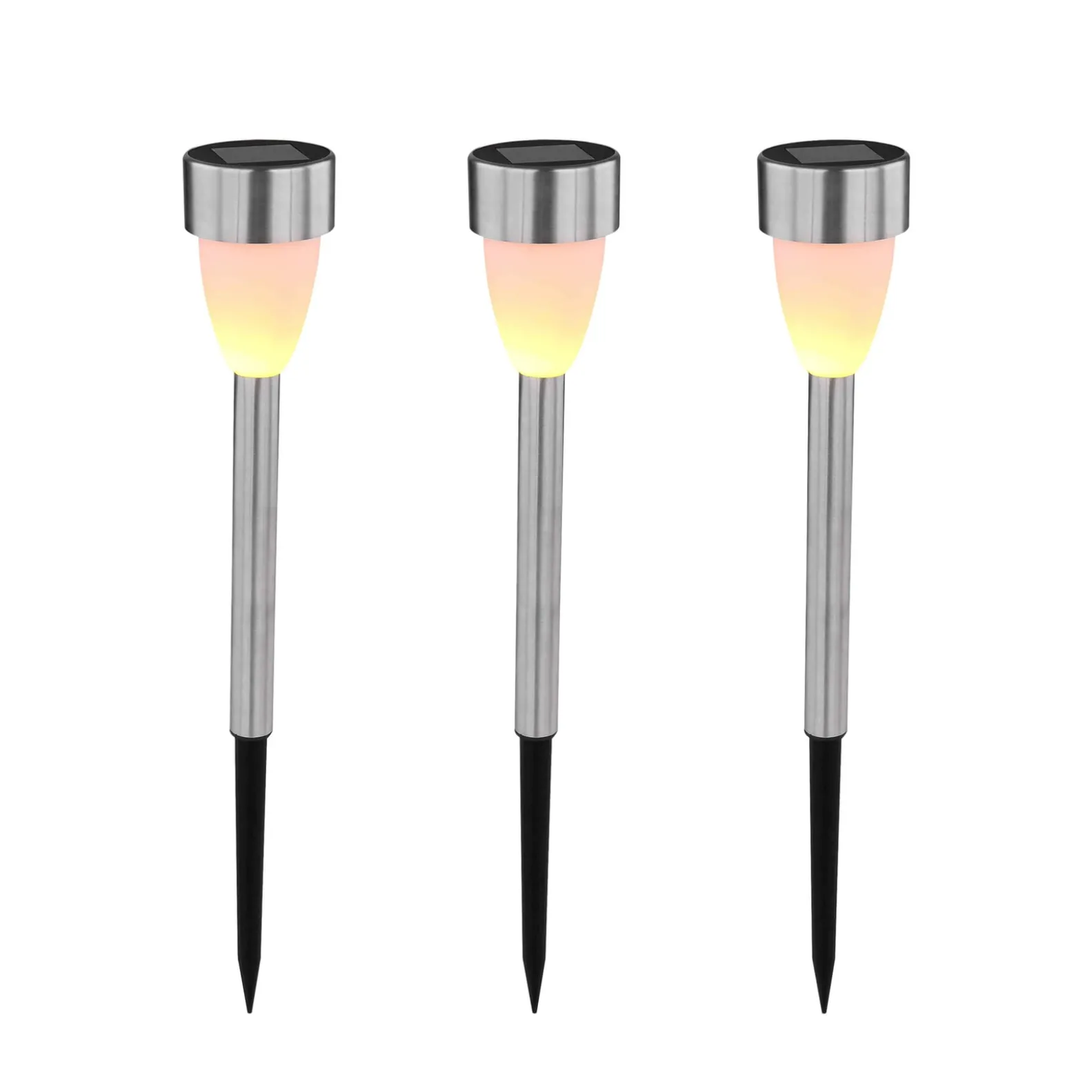LED-Solar-Erdspießleuchte 33576-3, Edelstahl, 3er-Set