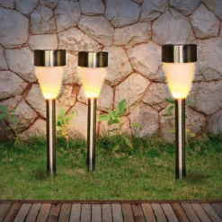 LED-Solar-Erdspießleuchte 33576-3, Edelstahl, 3er-Set