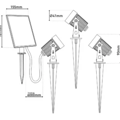 LED-Solar-Erdspießstrahler SPOTI, schwarz, 3er-Set, IP44