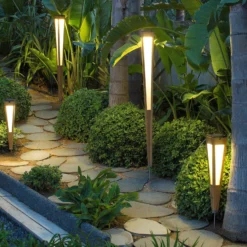 LED-Solarfackel Tecka mit Sensor, 120 cm, teak