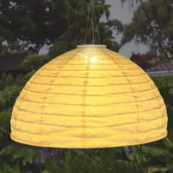 LED-Solar-Hängeleuchte 33982, weiß, Leinen, Kunststoff