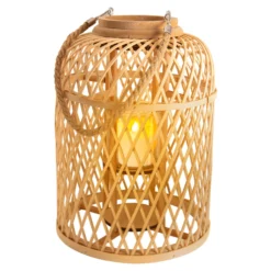 LED-Solarlaterne Korb, Bambus, Höhe 38 cm, natur