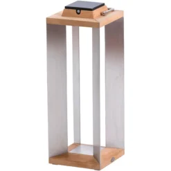 LED-Solarlaterne Teckinox, Teak/Stahl, 65,5cm