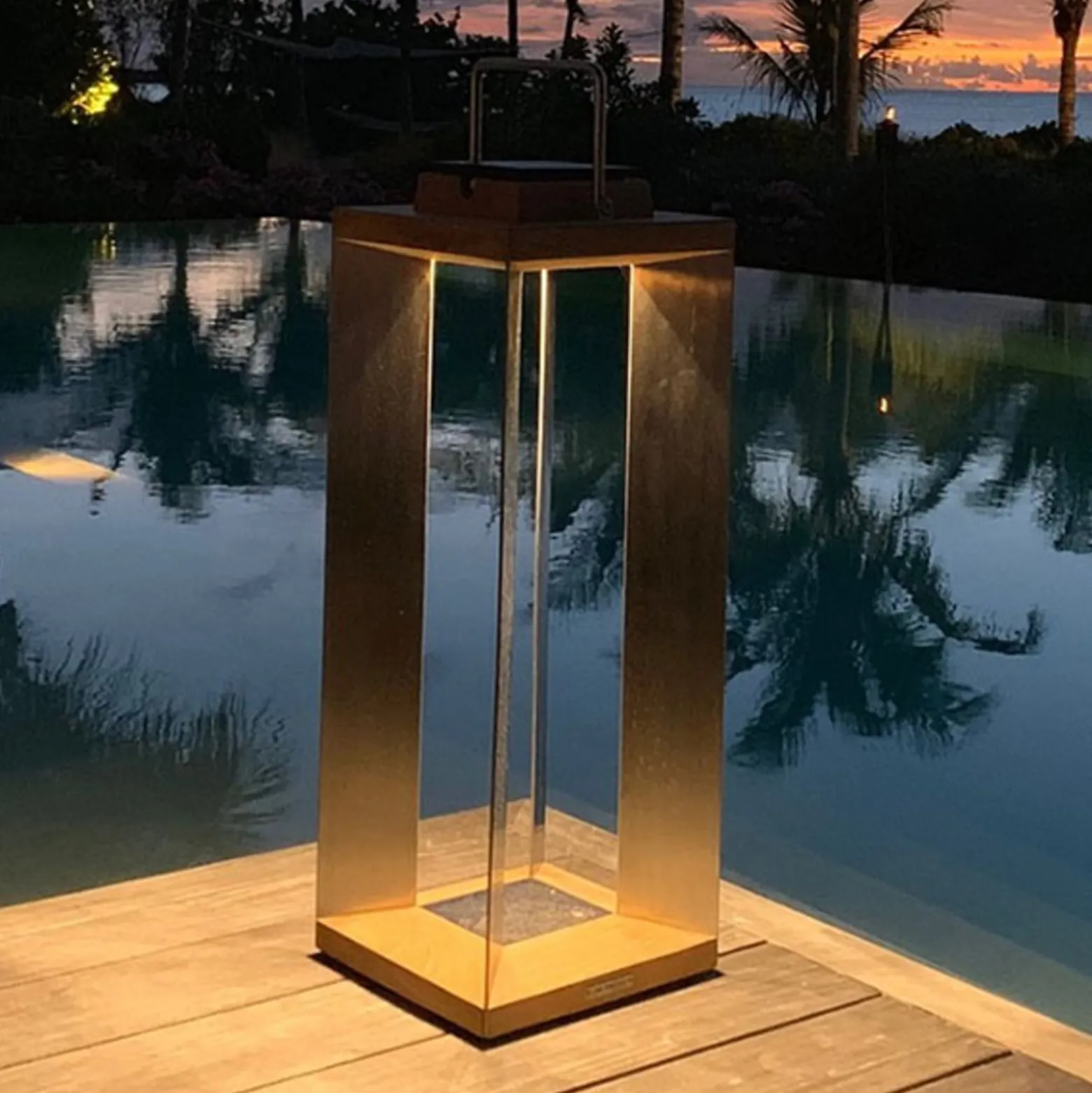 LED-Solarlaterne Teckinox, Teak/Stahl, 65,5cm