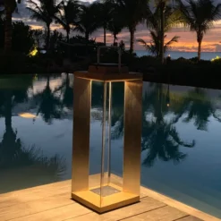 LED-Solarlaterne Teckinox, Teak/Stahl, 65,5cm