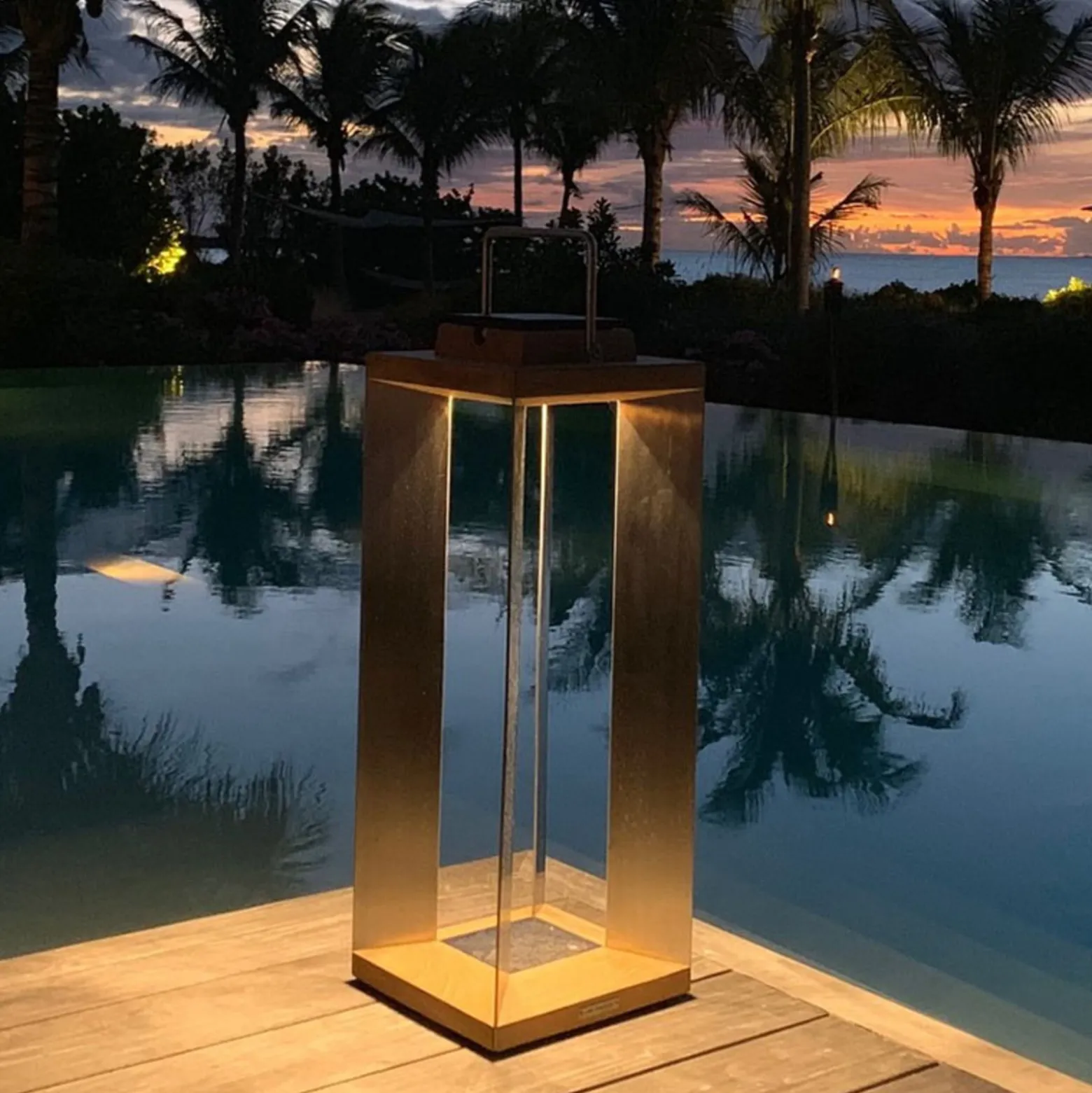 LED-Solarlaterne Teckinox, Teak/Stahl, 65,5cm