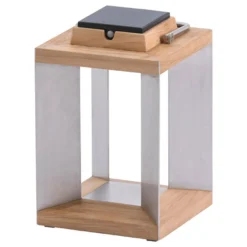 LED-Solarlaterne Teckinox, Teak/Stahl, 36,5cm