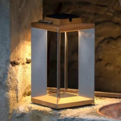 LED-Solarlaterne Teckinox, Teak/Stahl, 36,5cm