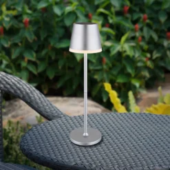 LED-Solarleuchte Metall, silberfarben, Höhe 41 cm, IP44