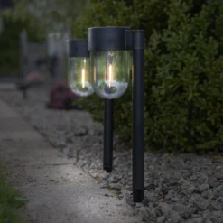 LED-Solarsockelleuchte Cupola im 2er-Set