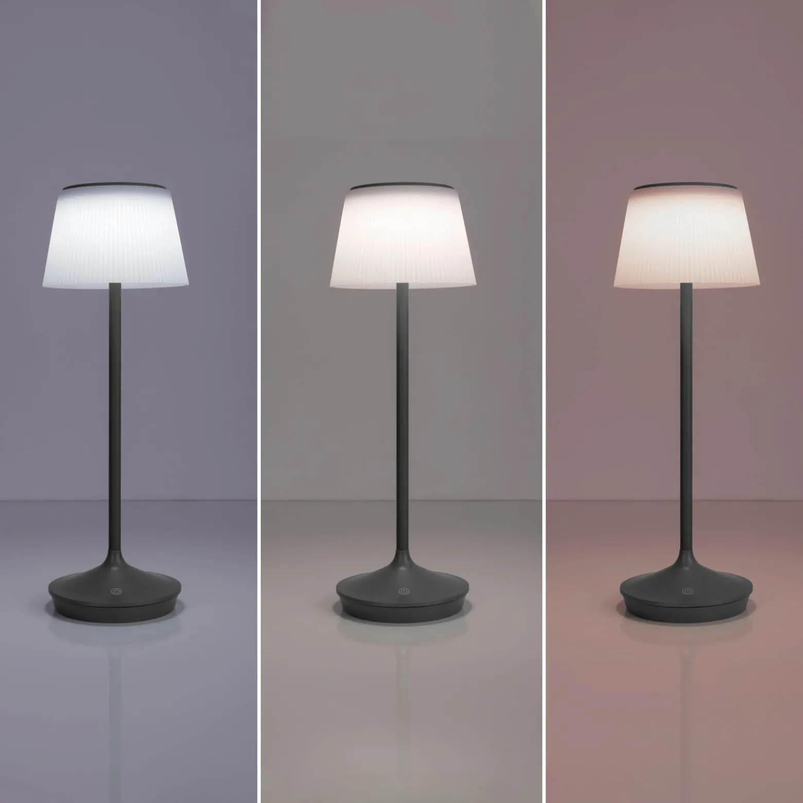 LED-Solar-Tischleuchte Emmi CCT aufladbar, grau