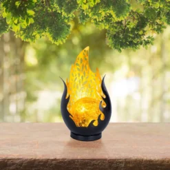 LED-Solar-Tischleuchte 36534, schwarz, gold, Metall, Glas