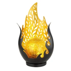 LED-Solar-Tischleuchte 36534, schwarz, gold, Metall, Glas