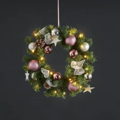LED-Tannenkranz Noel mit silber-/pinkfarbener Deko