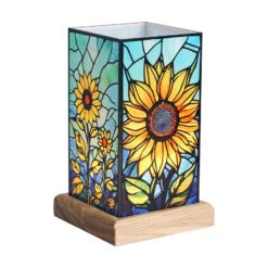 LED-Tischlampe Art Light Sonnenblume, Holzsockel, Acryl bunt