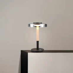 LED-Tischlampe Celeste chrom/holz 35 cm Glas/Metall Touchdim
