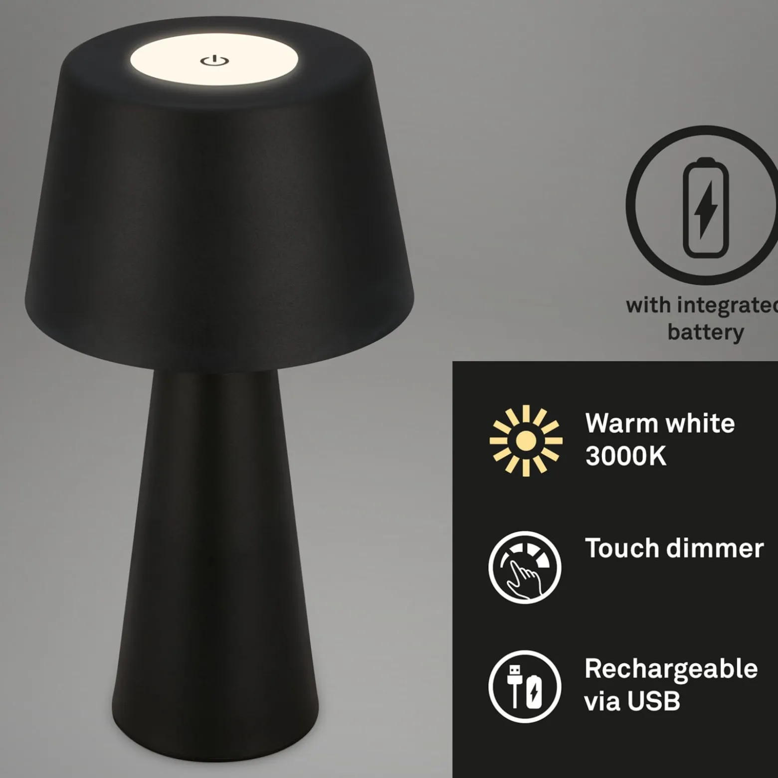 LED-Tischlampe Kihi mit aufladbarem Akku, schwarz