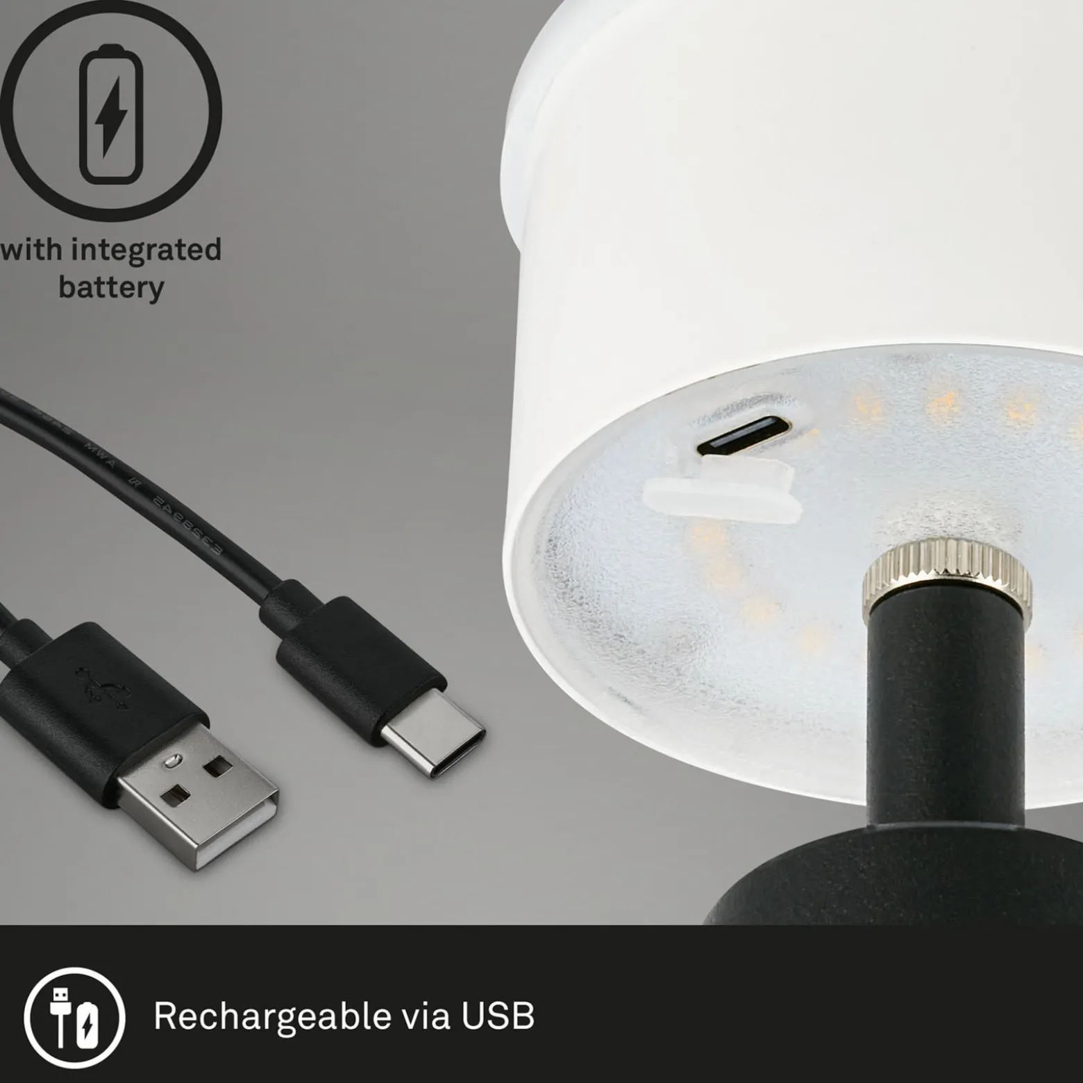 LED-Tischlampe Kihi mit aufladbarem Akku, schwarz