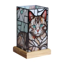 LED-Tischleuchte Art Light Katze, Holzsockel, Acryl, bunt