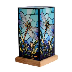 LED-Tischleuchte Art Light Libelle, Holzsockel, Acryl, bunt
