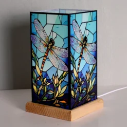 LED-Tischleuchte Art Light Libelle, Holzsockel, Acryl, bunt