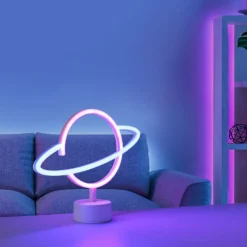 LED-Tischleuchte Neon Saturn, batteriebetrieben