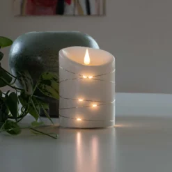 LED-Wachskerze weiß Lichtfarbe Warmweiß 14 cm