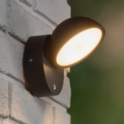 LED-Wandleuchte Finn, schwarz, IP54, Tag/Nacht-Sensor