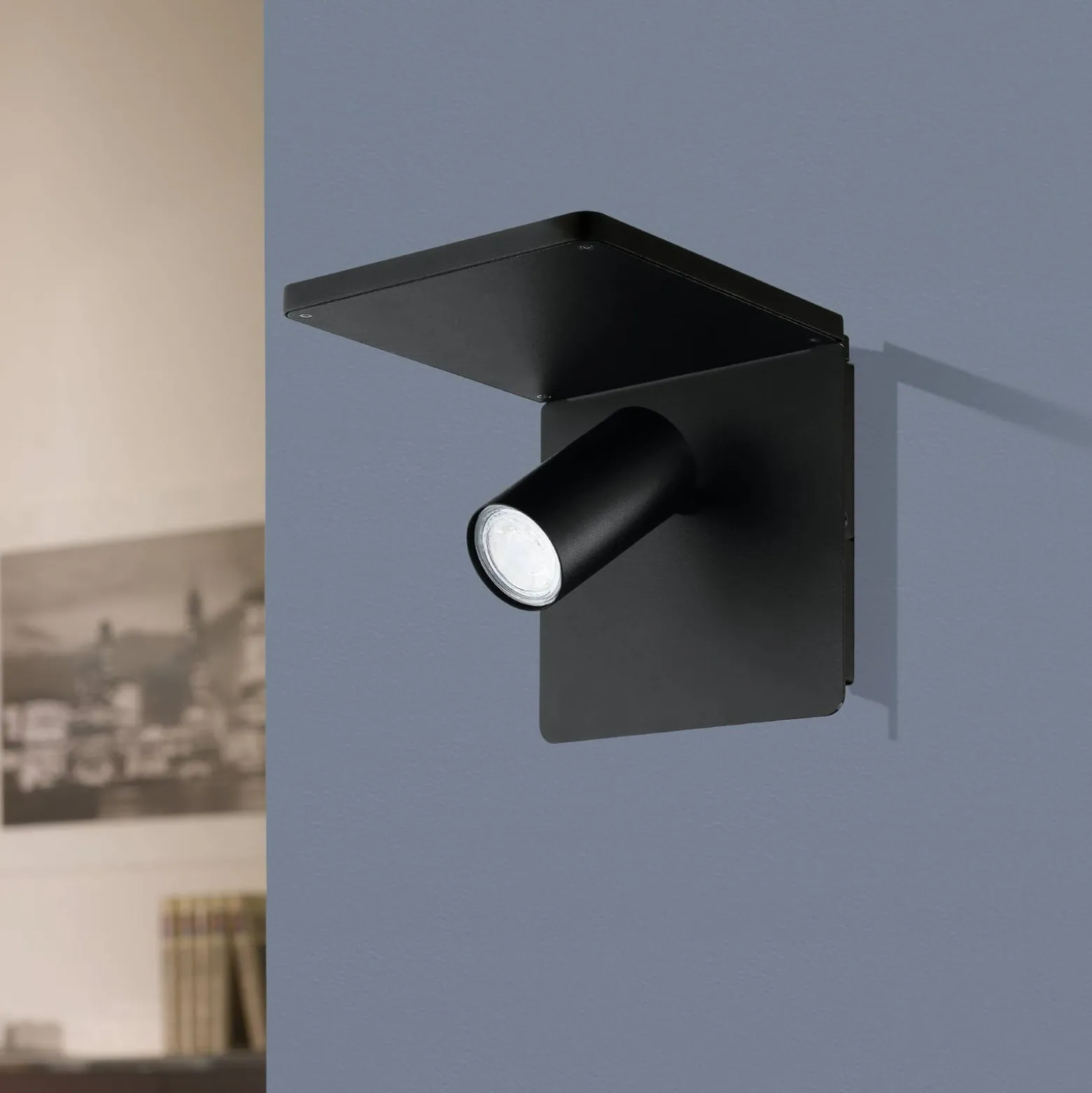 LED-Wandspot Ciglie, schwarz, mit Ladefunktion QI